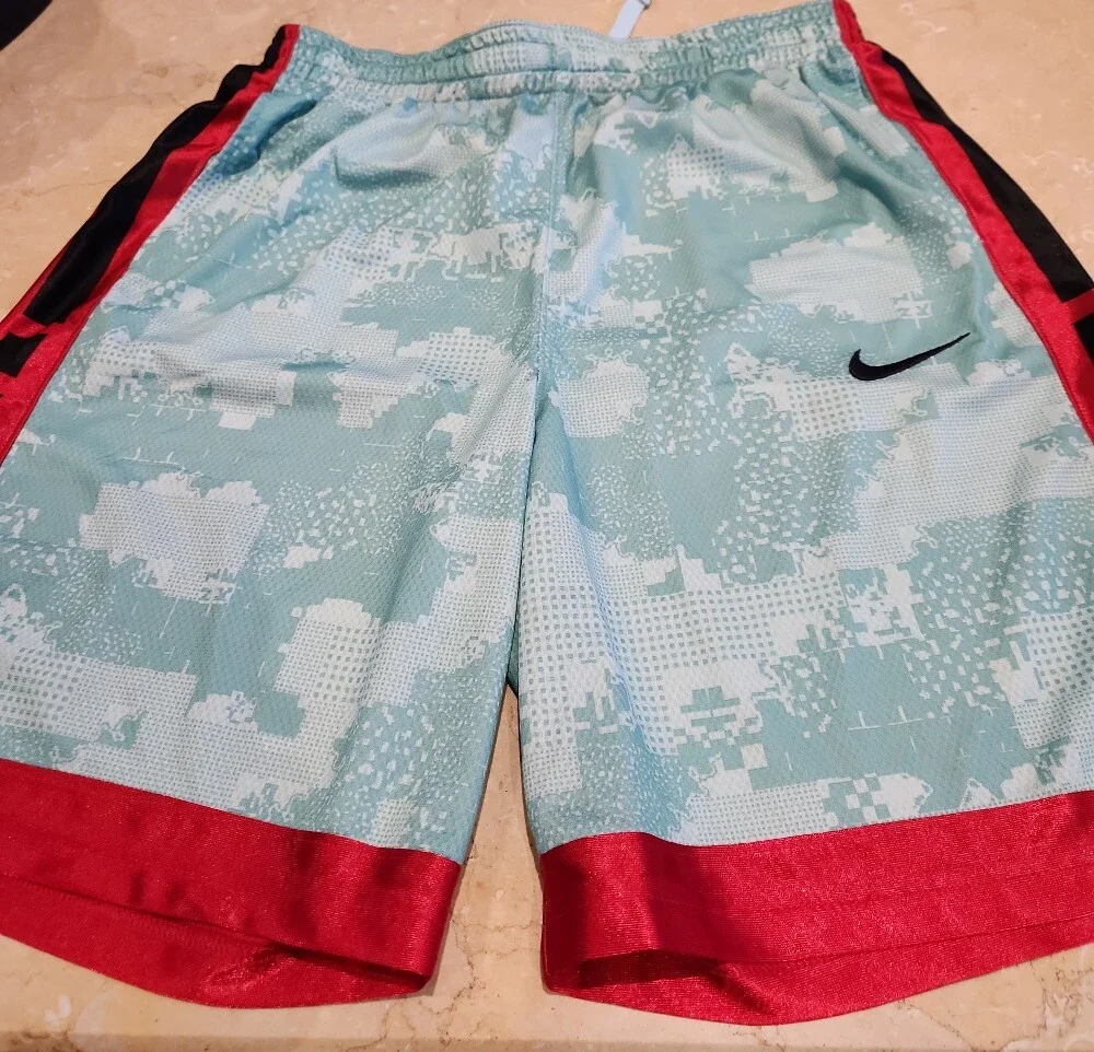 Nike Aqua Camo Basketball Shorts with Red and Black Trim